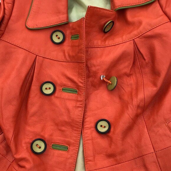 Vtg Lux Imported Turkey Bennys Orange Leather Coat Silk Lined Designer Girls 5 6 - Picture 15 of 16